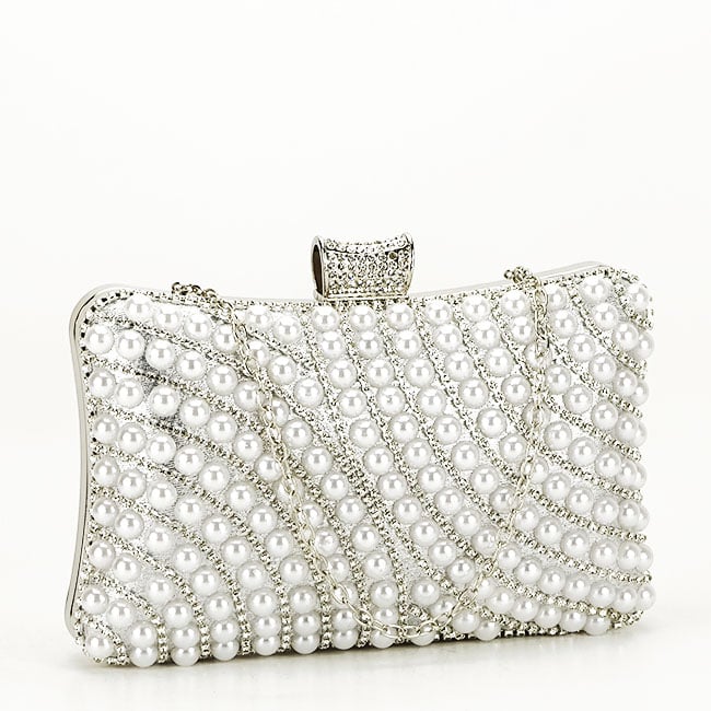 Clutch elegant cu perle B-BYH-802 05 Argintiu