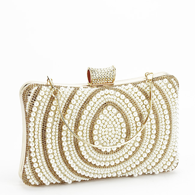 Clutch crem auriu decorat cu perle B-1011 05