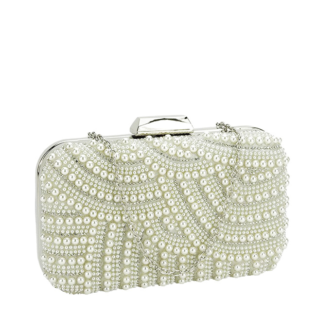 Clutch ivoar argintiu decorat cu perle B-1006 05