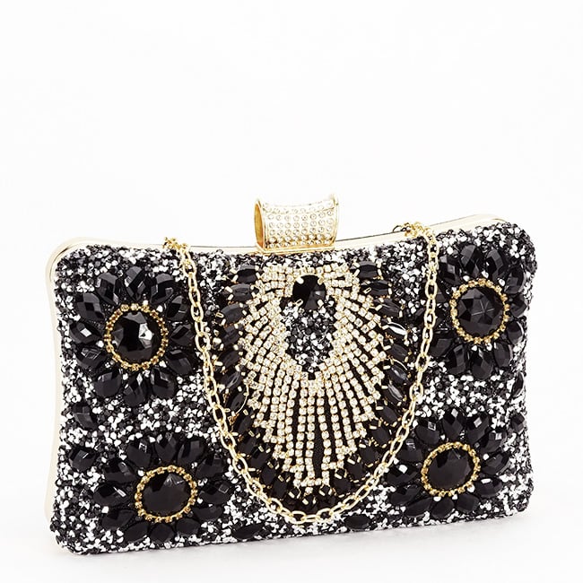 Clutch elegant negru cu cristale B-2023-15 05