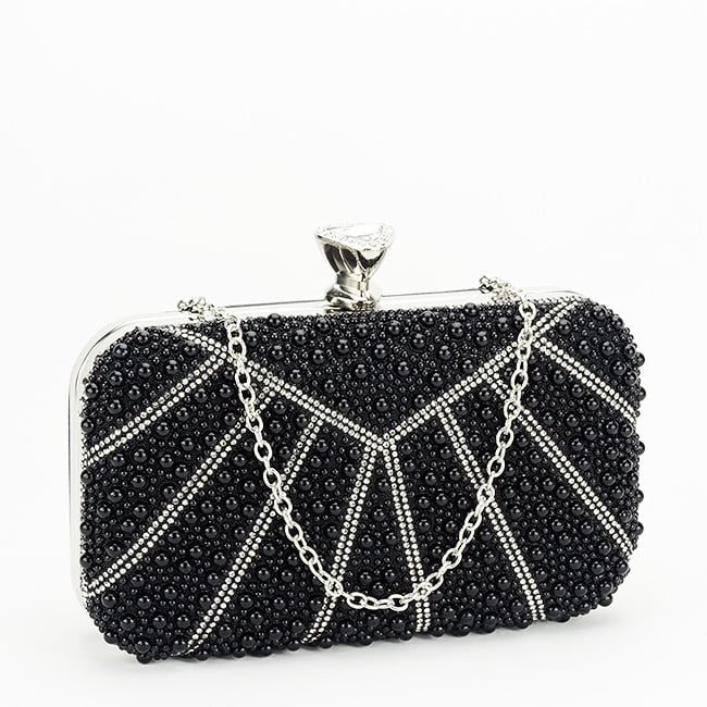 Clutch negru decorat cu perle B-1008 05