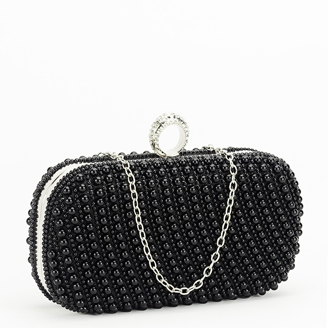 Clutch elegant negru cu perle BYH863 06