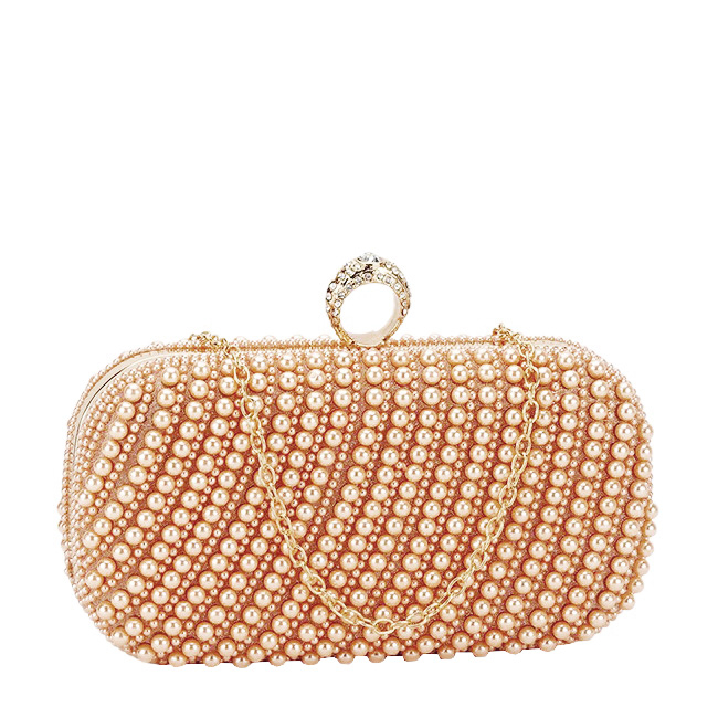 Clutch elegant auriu rose cu perle B-BYH863 06