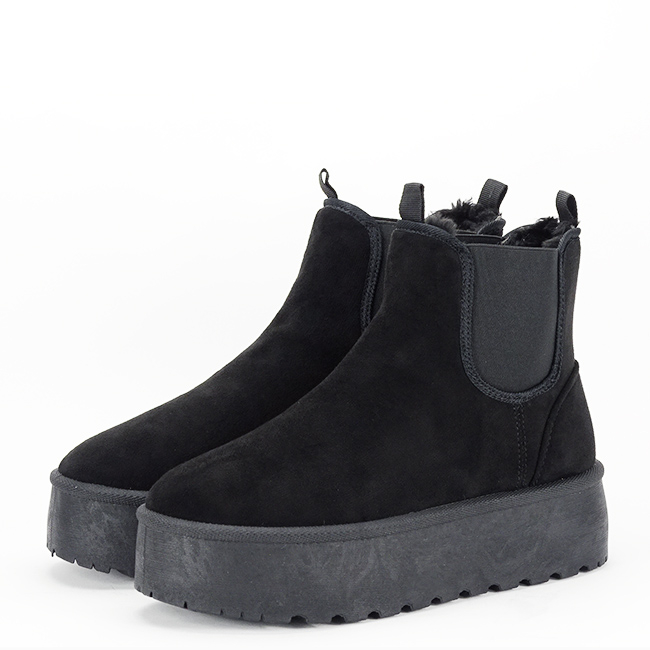 Ghete negre tip UGG cu talpa groasa B-LT33-16 111