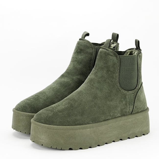 Ghete verzi tip UGG cu talpa groasa B-LT33-16 111