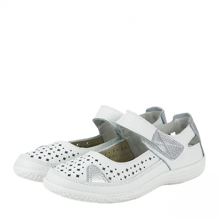 Mocasini si balerini - Balerini piele naturala B-5035 alb/argintiu M4