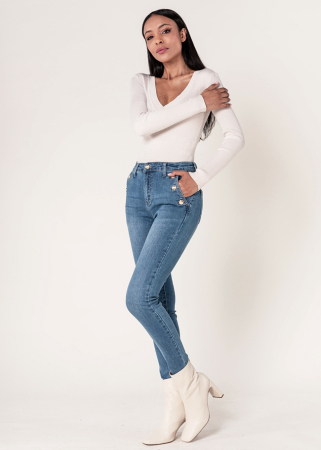 Noutati - Blugi dama albastri slim cu nasturi Nina Carter B-P217-5 M9