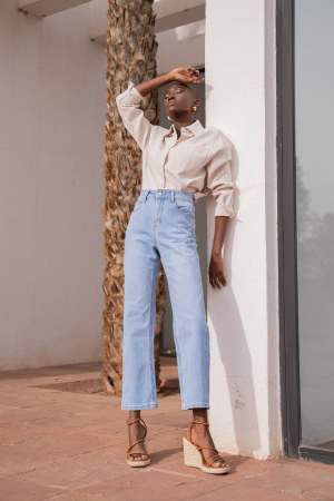 Blugi si pantaloni - Blugi dama Ankle Staight Oraije albastru deschis B-JD409C