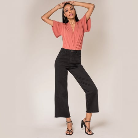 Blugi - Blugi dama evazati, cropped Nina Carter B-Q1850-2, Negru