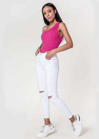 Noutati - Blugi slim dama cu detalii rupte, Albi B-P501-10 M10