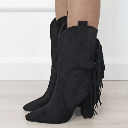 Cizme si botine - Cizme negre cu franjuri in spate B-2531 115