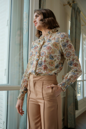 Femei - Camasa dama cu imprimeu floral B-ASD93299 M9, Bej