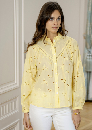 Camasi si topuri - Camasa galbena din bumbac cu perforatii englezesti B-ASD97035 M9