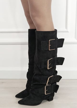 Cizme - Cizme negre elegante cu toc comod B-7677A 19