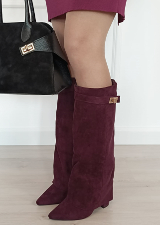 Cizme si botine - Cizme bordo elegante cu toc comod B-9501A 113