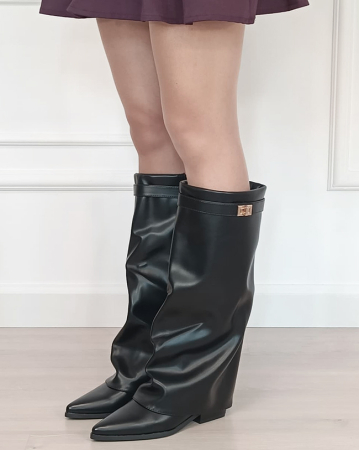 Oferte Speciale - Cizme negre lungi din piele ecologica B-2596A 113