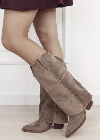 Cizme si botine - Cizme maro cu snur decorativ B-2583A 110