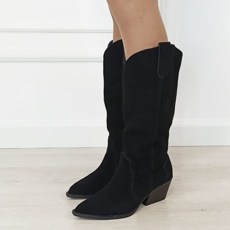 Noutati - Cizme negre din piele naturala cu toc comod B-6396 113