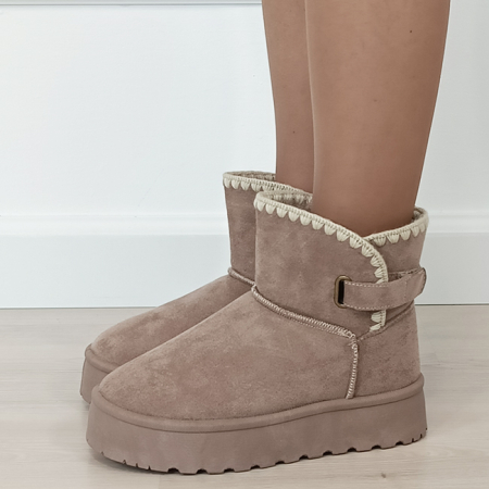 Cizme si botine - Cizme scurte kaki imblanite B-DAY9058 116