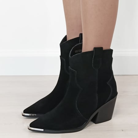 Noutati - Cizme scurte negre din piele naturala cu toc comod B-6397 114