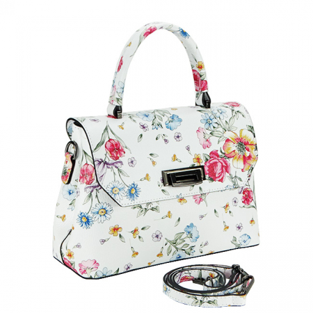 Femei - Geanta din piele cu imprimeu floral B-8959 124 Alb