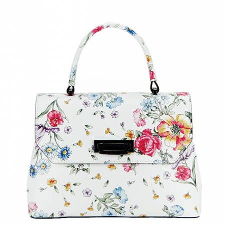 Valódi bőr - Valódi bőr fehér táska, virágmintával, 8959 124