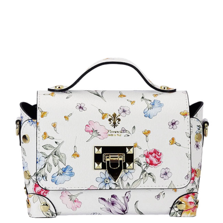 Nők - Fehér, virágmintás táska valódi bőrből 1616 131