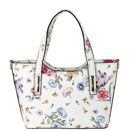 Nők - Fehér, virágmintás táska valódi bőrből 8904 131