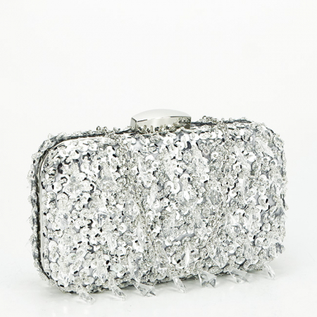 Femei - Geanta clutch argintie cu cristale si paiete B- BME6011 06