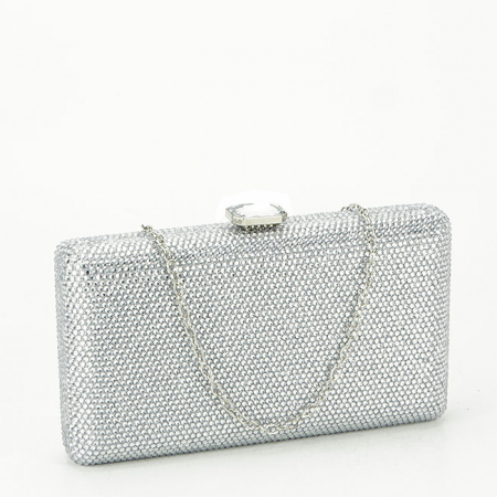 Femei - Geanta clutch argintiu cu pietricele B-BJH-715 06