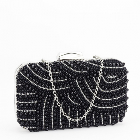 Femei - Clutch negru decorat cu perle B-1006 05
