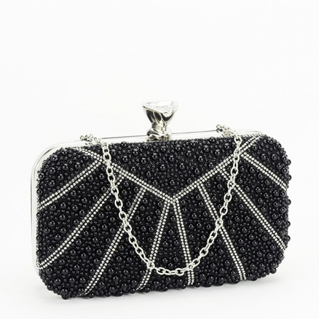 Femei - Clutch negru decorat cu perle B-1008 05
