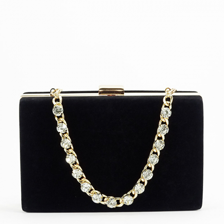 Femei - Clutch negru din catifea B-1005 01