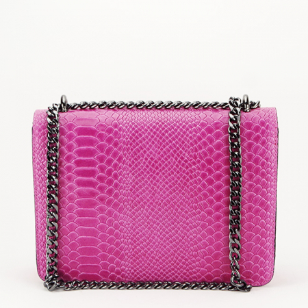 Femei - Geanta dama din piele naturala cu print reptila B-1524 123 Fucsia