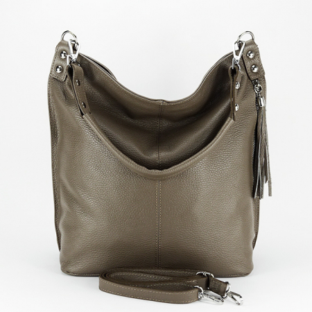 Femei - Geanta din piele naturala cu pandantiv B-8998 123, Taupe