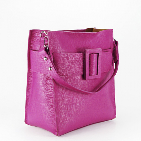 Femei - Geanta din piele naturala cu catarama decorativa B-8929 124 Fucsia