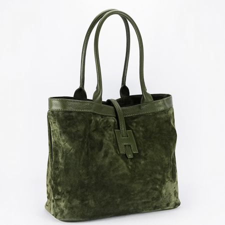 Femei - Geanta mare kaki dama din piele naturala B-1896 M9