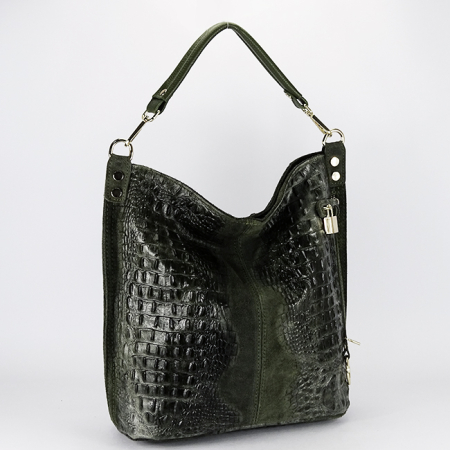 Noutati - Geanta kaki din piele naturala cu imprimeu reptila B-1915 M9