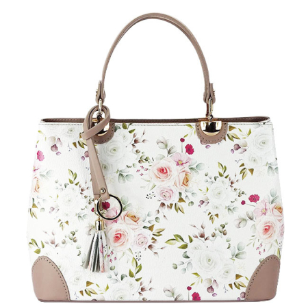 Nők - Nude, virágmintás táska valódi bőrből 1330 M9