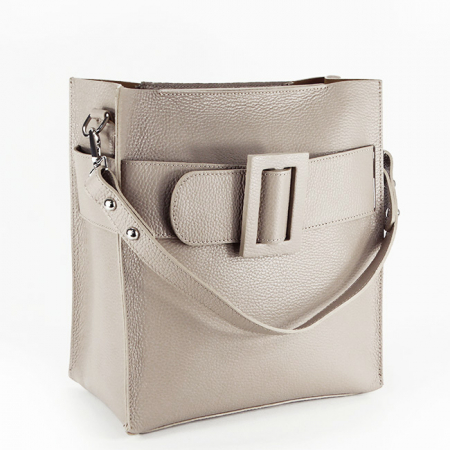 Femei - Geanta din piele naturala cu catarama decorativa B-8929 124 Taupe