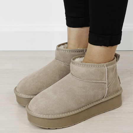 Noutati - Ghete kaki deschis din piele naturala B-NN604 116