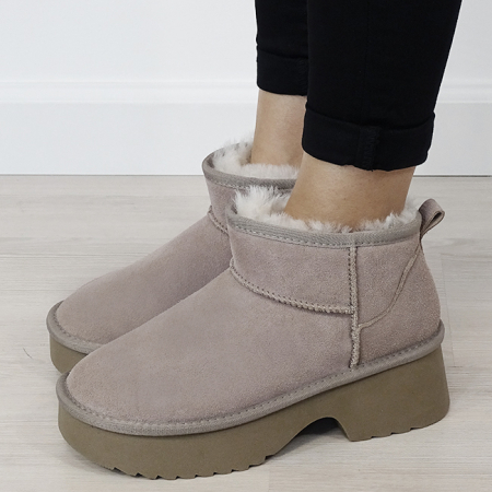 Ghete - Ghete kaki deschis din piele naturala B-W5878 114