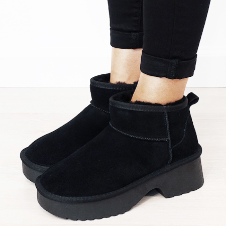 Ghete - Ghete negre din piele naturala B-W5878 114