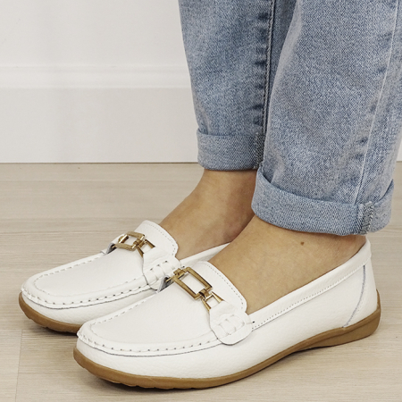 Mocasini si balerini - Mocasini albi de tip loafers din piele naturala B-0511 01