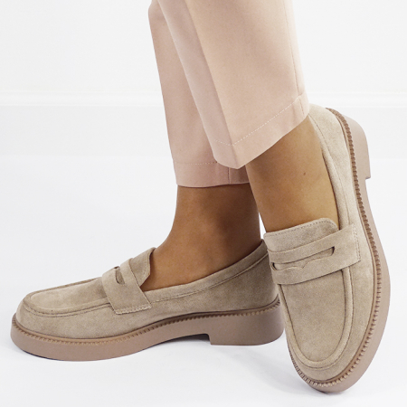 Mocasini si balerini - Mocasini bej de tip loafers B-1858 02