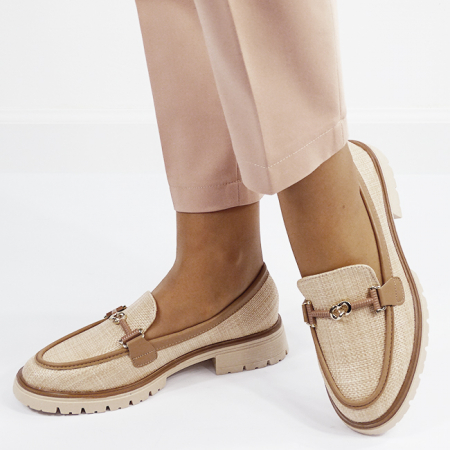 Mocasini si balerini - Mocasini bej de tip loafers B-2200 03