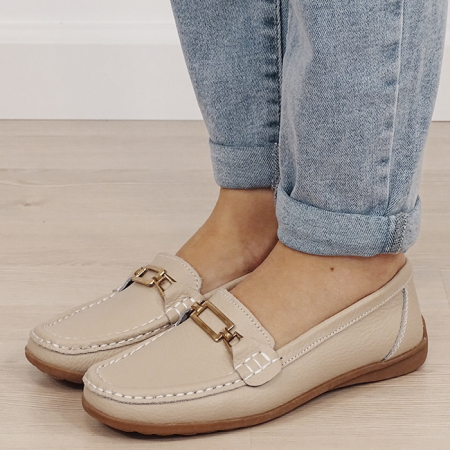 Oferte Speciale - Mocasini bej de tip loafers din piele naturala B-0511 01