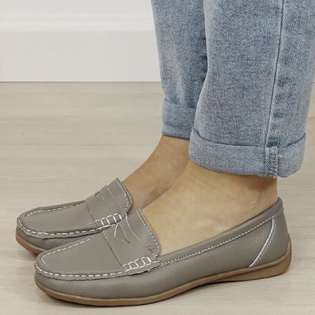 Mocasini si balerini - Mocasini gri din piele naturala B-5128 M4