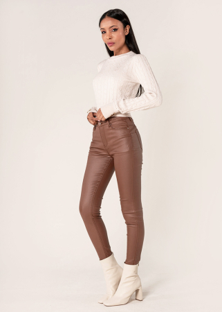 Noutati - Pantaloni skinny din piele ecologica Maro mat B-LC001-2 M9