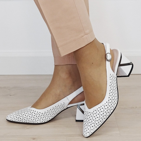 Pantofi cu toc - Pantofi albi perforati din piele naturala B-BY6885-2 02